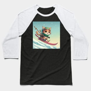 Cat on a Snowboard Baseball T-Shirt